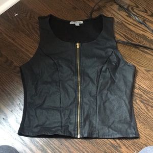 Black leather tank top with zipper